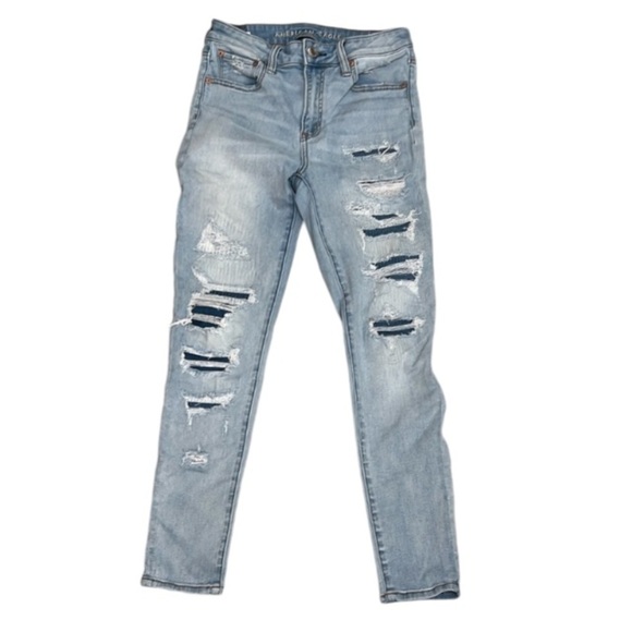American Eagle Outfitters Jeans patches underneath distress Next Level Stretch 8 - Picture 1 of 14
